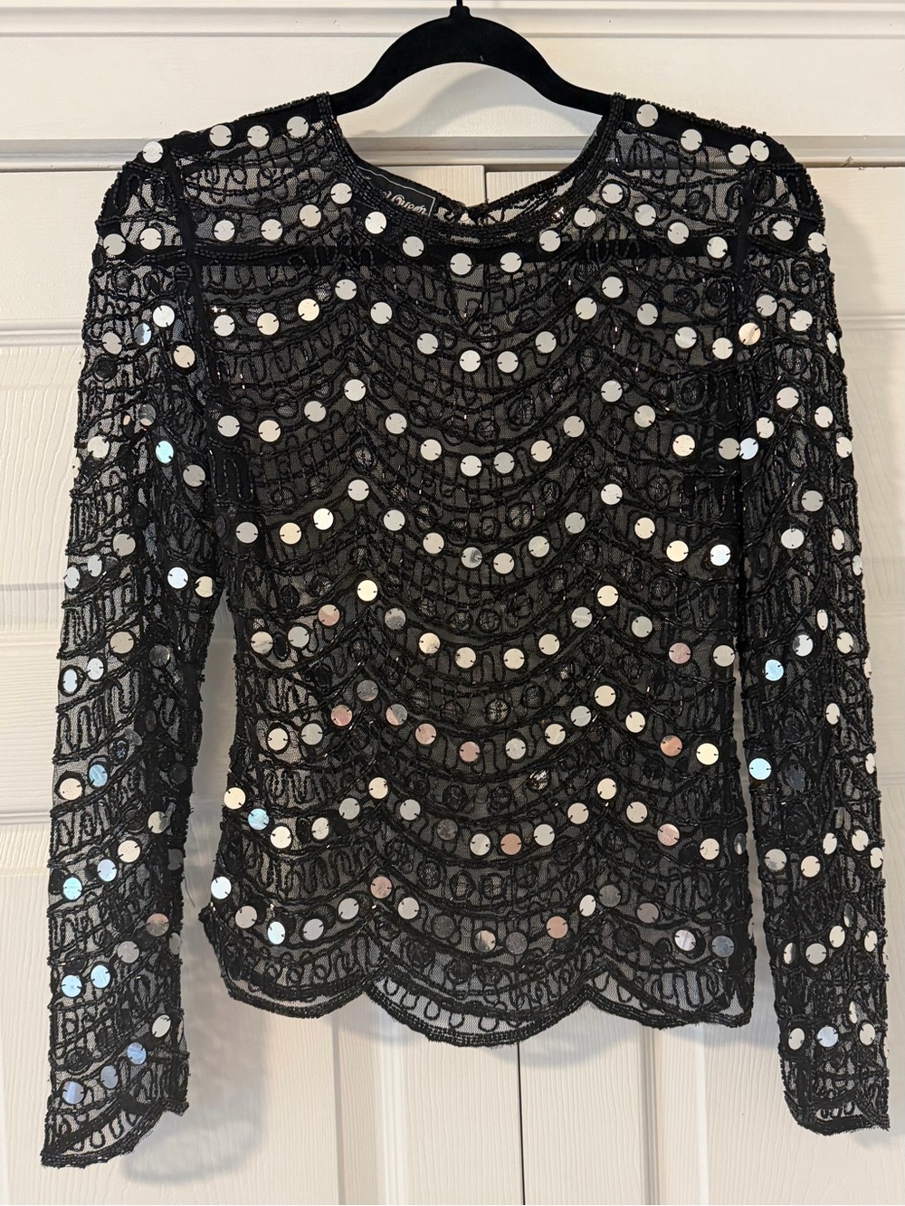 Sequin-Embellished Black Long-Sleeve Top by Patrick